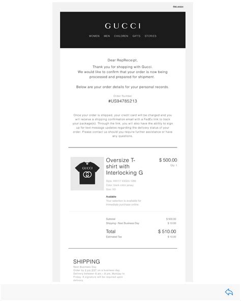 gucci receipt online